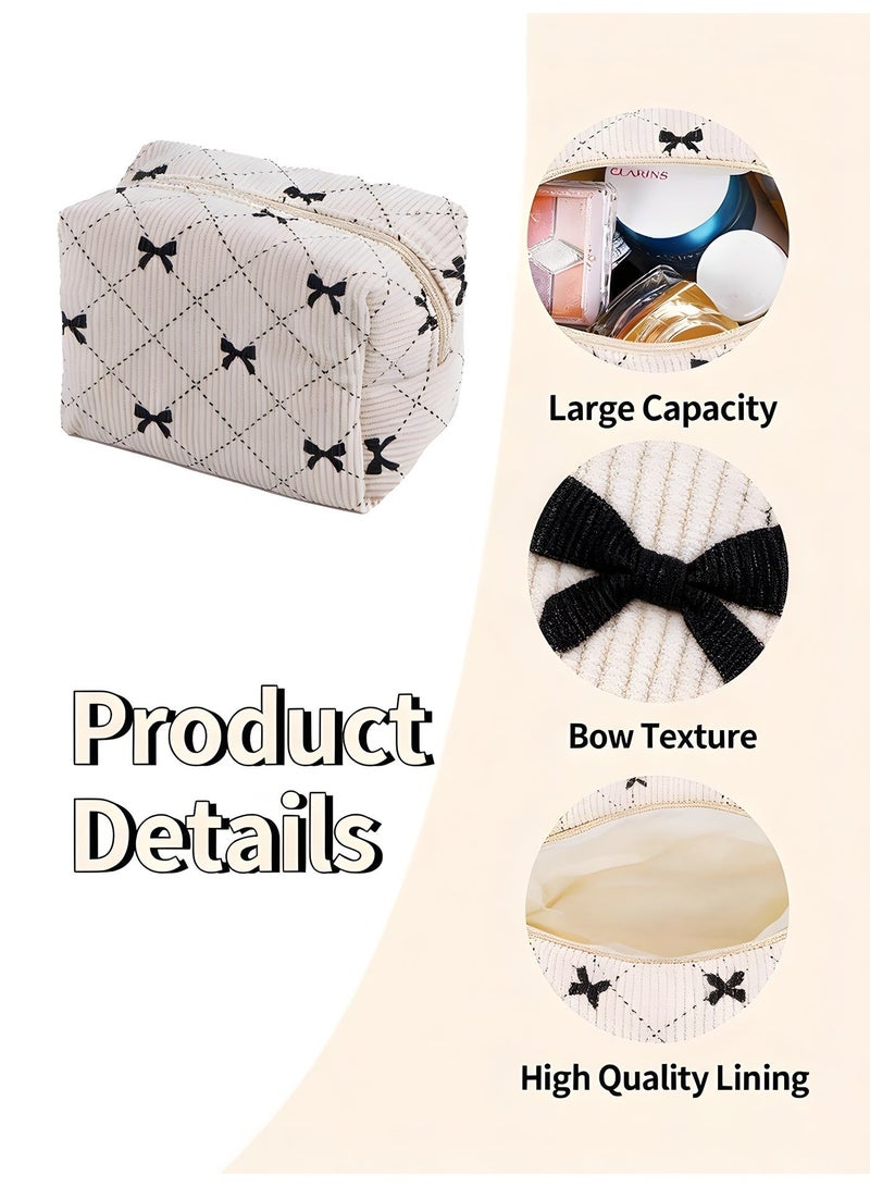 XiaoGiqi حقيبة مكياج صغيرة من قماش الكوردuroy، حقيبة تجميل جمالية، حقيبة مكياج لطيفة بنمط رباط، حقيبة سفر عصرية للنساء والفتيات - Image 2